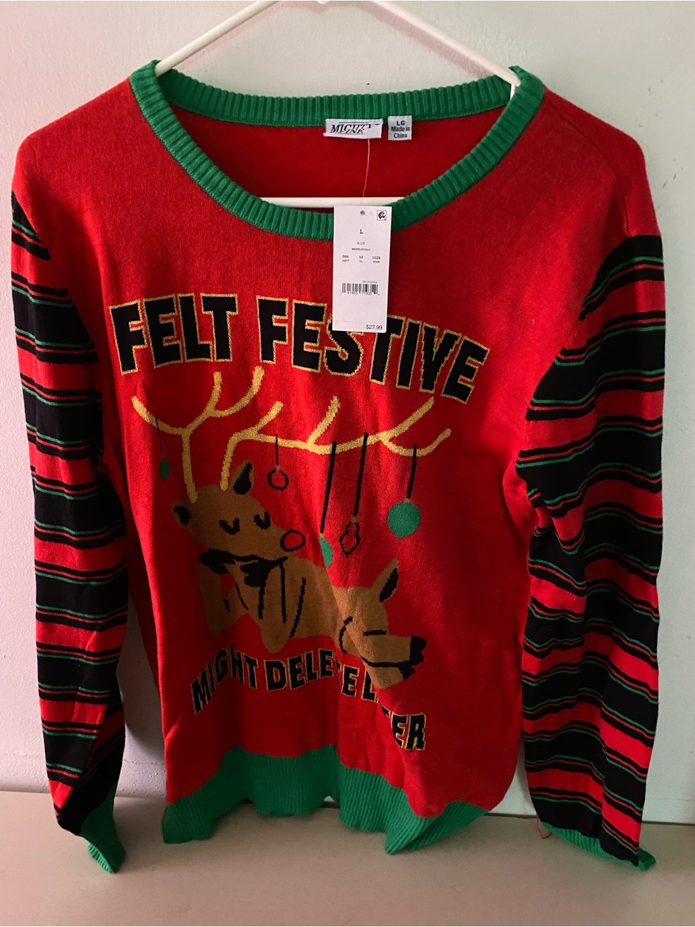 Women’s Red "Felt Festive" Reindeer Holiday Sweater size large NWT